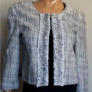Light Blue Ruffled Cropped Tweed Jacket Blazer Paris Fantasy Plazacore Coco 12
